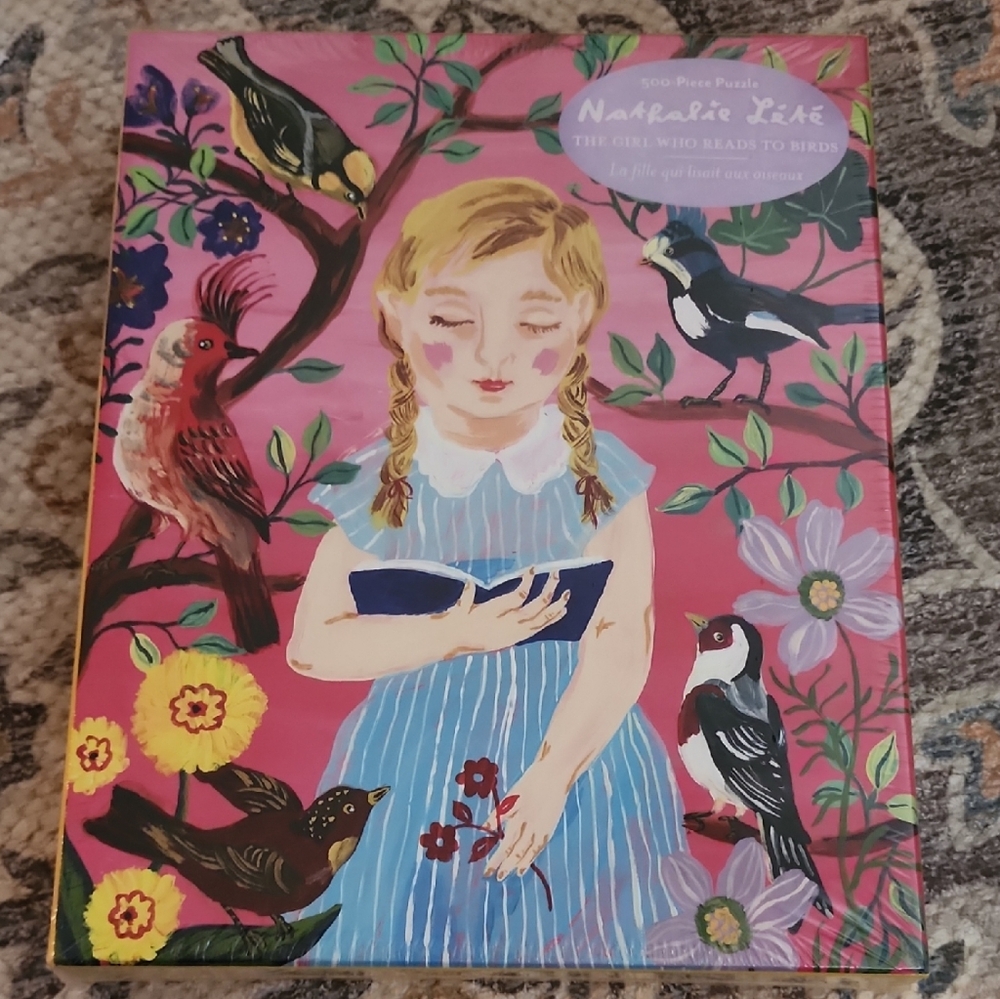 Anthropologie Pink Puzzle with Birds and Girl